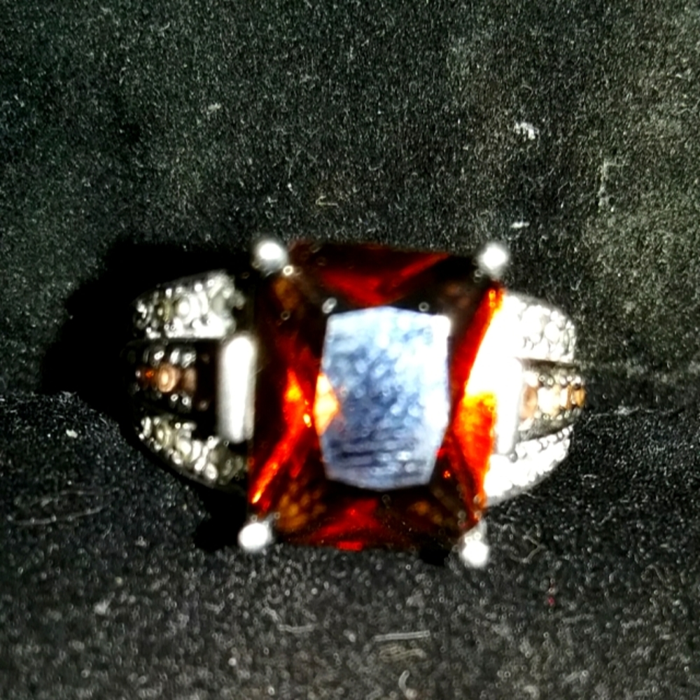 Genuine Whiskey Quarts And Diamond Accents Smooth Ring .925 Stamped  Size 8